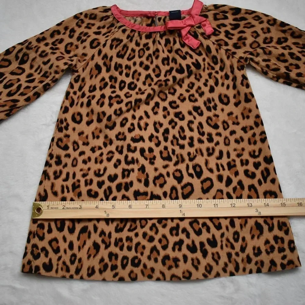 Baby Gap Corduroy Leopard Dress Sz 2T Bow 100% Cotton Animal Cheetah